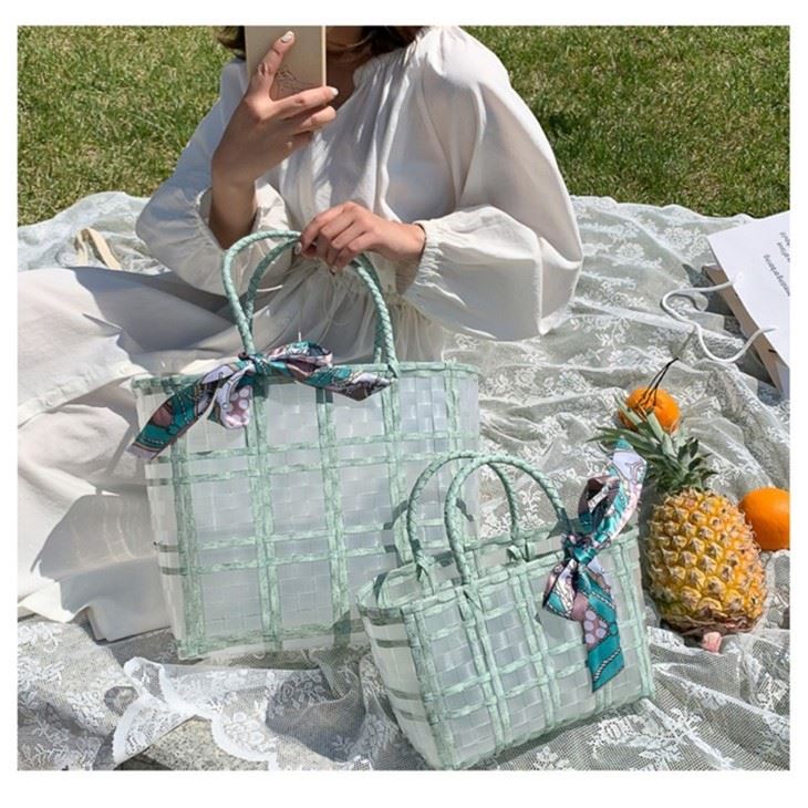 Wholesale Customized New Transparent Plastic Woven Bag Hand Basket Beach Bag Vegetable Basket Bag Women's Bag Wedding Bridesmaid Companion Gift Bag